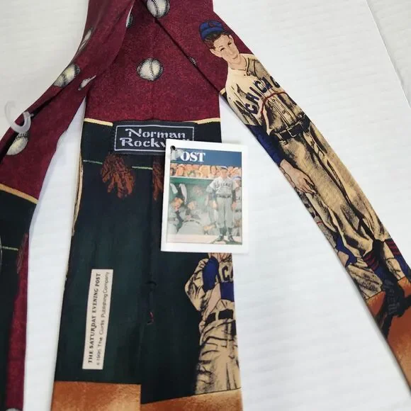 Norman Rockwell Vintage 1995 Necktie Chicago Baseball Saturday Evening P… - Picture 6 of 12